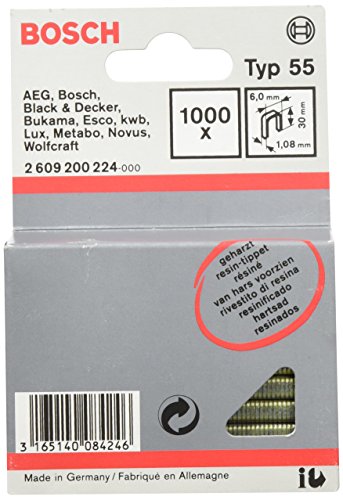 Bosch Professional 1000x Schmalrückenklammer Typ 55 Geharzt (Paneelen, Holzleiste, 6 x 1,08 x 30 mm, Zubehör Tacker) von Bosch Accessories