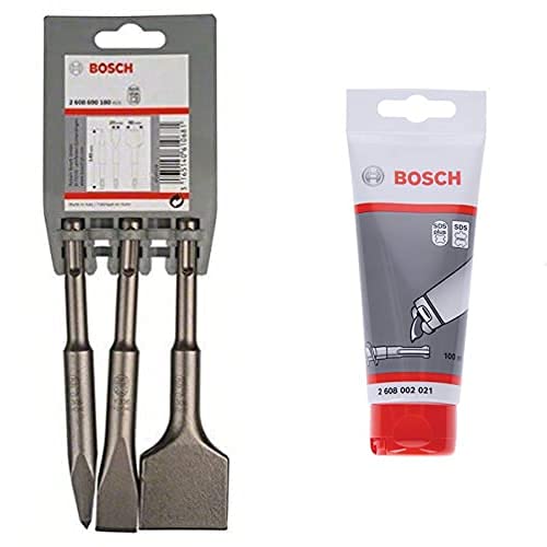 Bosch Professional 3tlg. Kurzmeißel-Set SDS-plus + Bosch Professional 100 ml Schmierfett Tube (für SDS plus & SDS max Bohrer/Meißel, Zubehör Bohrhammer) von Bosch Professional
