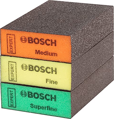 Bosch 3X EXPERT S471 Standard Schleifschwämme (für Farbe auf Holz, Weichholz, Ø 69 x 97 x 26 mm, Mittel/Fein/Superfein, Professional Zubehör Handschleifen) von Bosch