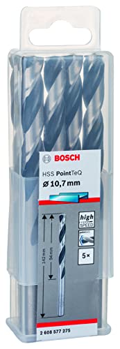 Bosch Professional 5 Stück HSS Spiralbohrer PointTeQ (für Metall, 10,7 x 94 x 142 mm, Zubehör Bohrschrauber) von Bosch