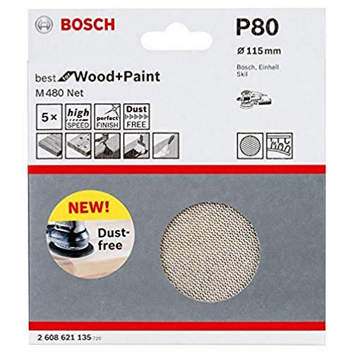 Bosch Professional 5 Stück Schleifblatt M480 Best for Wood and Paint (Holz und Farbe, Ø 115 mm, Körnung P80, Zubehör Exzenterschleifer) von Bosch Accessories
