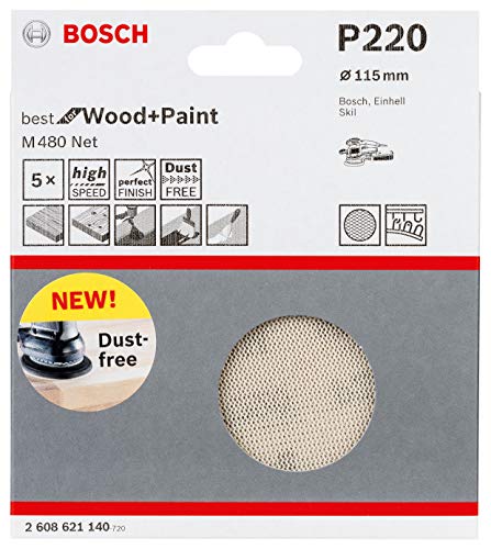 Bosch Professional 5 Stück Schleifblatt M480 Best for Wood and Paint (Holz und Farbe, Ø 115 mm, Körnung P220, Zubehör Exzenterschleifer) von Bosch Accessories