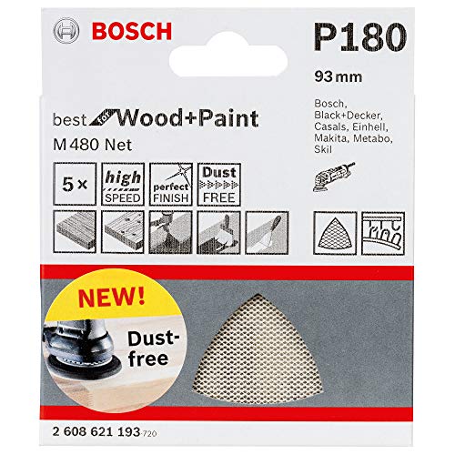 Bosch Professional 5 Stück Schleifdreieck M480 Best for Wood and Paint (Holz und Farbe, Körnung P180, Zubehör Deltaschleifer) von Bosch Accessories