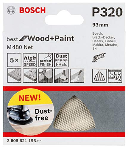 Bosch Professional 5 Stück Schleifdreieck M480 Best for Wood and Paint (Holz und Farbe, Körnung P320, Zubehör Deltaschleifer) von Bosch Accessories