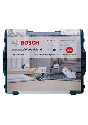 Bosch Professional 8 tlg. Lochsäge Progressor for Wood & Metal Set Trockenbau (für Holz und Metall, Ø 20-114 mm, in L-BOXX, Zubehör Bohrmaschine) von Bosch