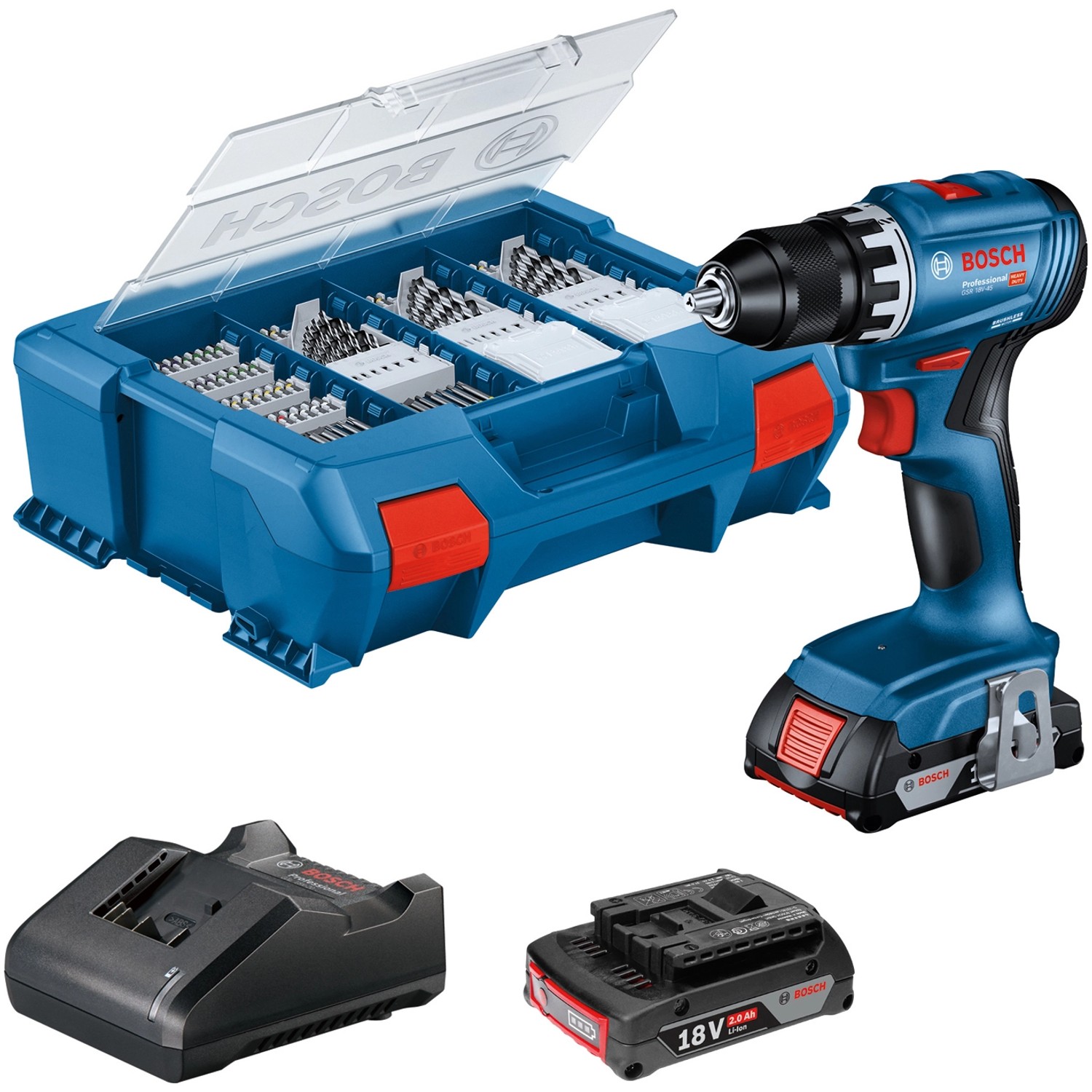 Bosch Professional Akku-Bohrschrauber GSR 18V-45 mit Akkus & 82 AC-Set in L-Case Bosch Professional Akku-Bohrschrauber GSR 18V-45 mit Akkus & 82 AC-Set in L-Case von Bosch Professional