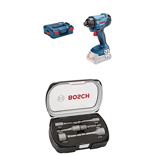 Bosch Professional Akku Drehschlagschrauber GDR 18V-160 (Schrauben M6 - M14, 1/4"-Innensechskant, ohne Akkus und Ladegerät, in L-BOXX) + 6tlg. Steckschlüssel-Set für Sechskantschrauben von Bosch Professional