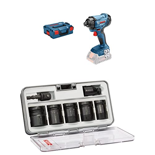 Bosch Professional Akku Drehschlagschrauber GDR 18V-160 (Schrauben M6 - M14, 1/4"-Innensechskant, ohne Akkus und Ladegerät, in L-BOXX) + 7tlg. Steckschlüsseleinsätze-Set für Sechskantschrauben von Bosch Professional