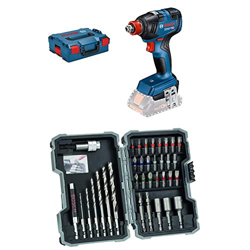 Bosch Professional Akku Drehschlagschrauber GDX 18V-200 (ohne Akkus und Ladegerät, in L-BOXX 136) + 35tlg. HSS Holz Bohrer und Bit Set Extra Hart (Kreuzschlitz-, Pozidriv-, Hex-, TH-, S-Bit, Zubehör) von Bosch Professional