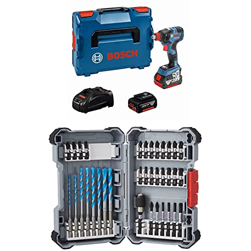 Bosch Professional Akku Drehschlagschrauber GDX 18V–200 C (inkl. 2x 5,0 Ah Akku, in L-BOXX) + 35tlg. MultiConstruction Bohrer- und Impact Control Schrauberbit-Set (Pick and Click, HEX-9, Zubehör) von Bosch Professional