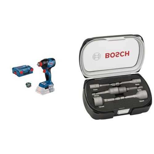 Bosch Professional Akku-Drehschlagschrauber GDX 18V-210 C (ohne Akkus und Ladegerät, inkl. 1 x Bluetooth Low Energy Modul GCY 42, L-BOXX 136) + 6tlg. Steckschlüssel-Set für Sechskantschrauben von Bosch Professional
