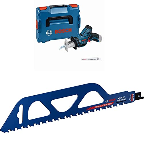 Bosch Professional Akku Säbelsäge GSA 12V-14 (ohne Akkus und Ladegerät, in L-BOXX 102) + 1x Expert ‘Hollow Brick’ S 1543 HM Säbelsägeblatt (für Planziegel, Länge 240 mm, Zubehör) von Bosch Professional