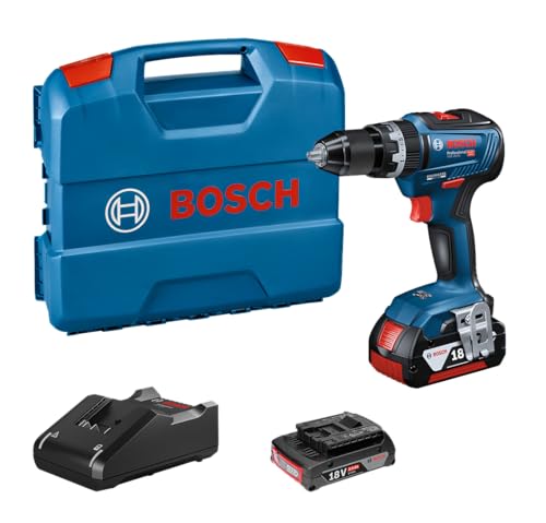 Bosch Professional Akku Schlagbohrmaschine GSB 18V-55 (2x 2,0 Ah Akku, 18 Volt System, Bohr-Ø in Mauerwerk: 10 mm, in L-Case) 06019H5305, Blau von Bosch Professional