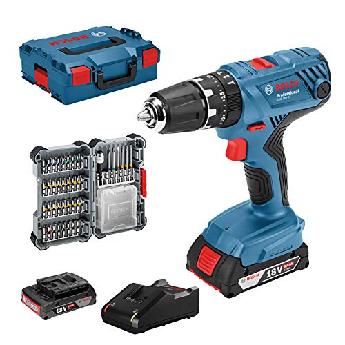 Bosch Professional 18V System Akku Schlagbohrschrauber GSB 18V-21 (inkl. 2x2,0 Ah Akku, 40tlg. Zubehör Set, in L-BOXX) - Amazon Exclusive Set von Bosch Professional