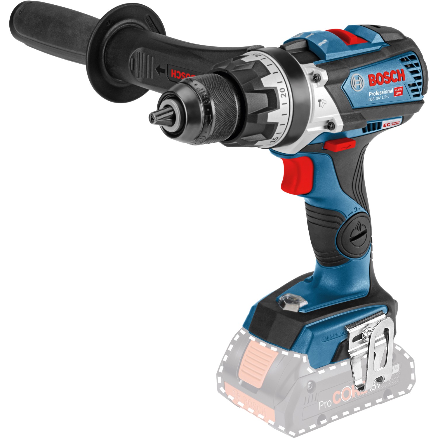 Bosch Professional Akku-Schlagbohrschrauber GSB 18V-110 C Solo, Zusatzhandgriff von Bosch Professional
