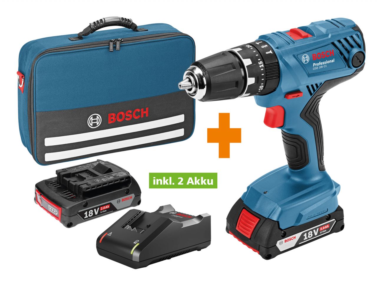 Bosch Professional Akku-Schlagbohrschrauber GSB 18V-21 2 Ah inkl. 2x Akku von Bosch Professional