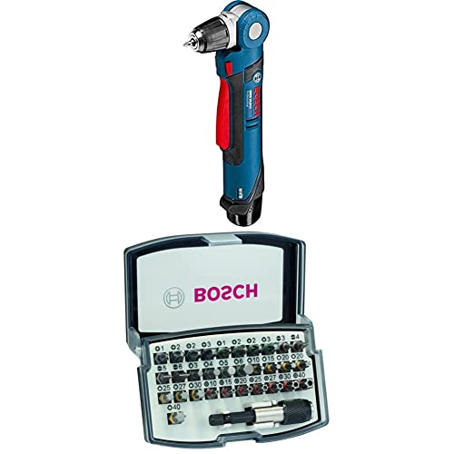 Bosch Professional Akku Winkelbohrmaschine GWB 12V-10 (ohne Akkus und Ladegerät, in L-Boxx) + 32tlg. Schrauberbit Set Extra Hart (Kreuzschlitz, Pozidriv, Hex, T, TH, S-Bit, Zubehör) von Bosch Professional