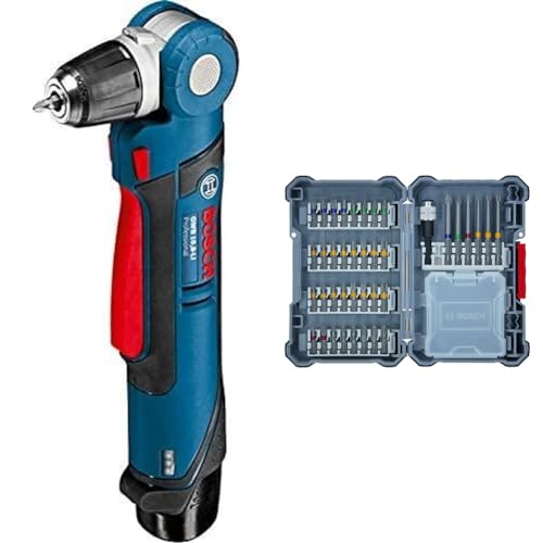 Bosch Professional Akku Winkelbohrmaschine GWB 12V-10 (ohne Akkus und Ladegerät, in L-Boxx) + 40-tlgs. Bohrer Bit Set (Pick and Click, extra harte Schrauber Bits, mit Universalhalter) von Bosch Professional