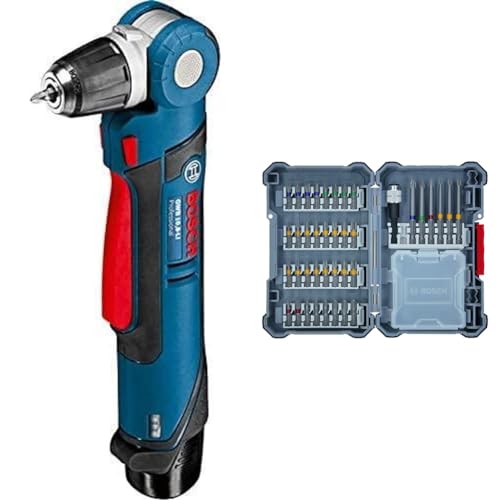 Bosch Professional Akku Winkelbohrmaschine GWB 12V-10 (ohne Akkus und Ladegerät, in L-Boxx) + 40-tlgs. Bohrer Bit Set (Pick and Click, extra harte Schrauber Bits, mit Universalhalter) von Bosch
