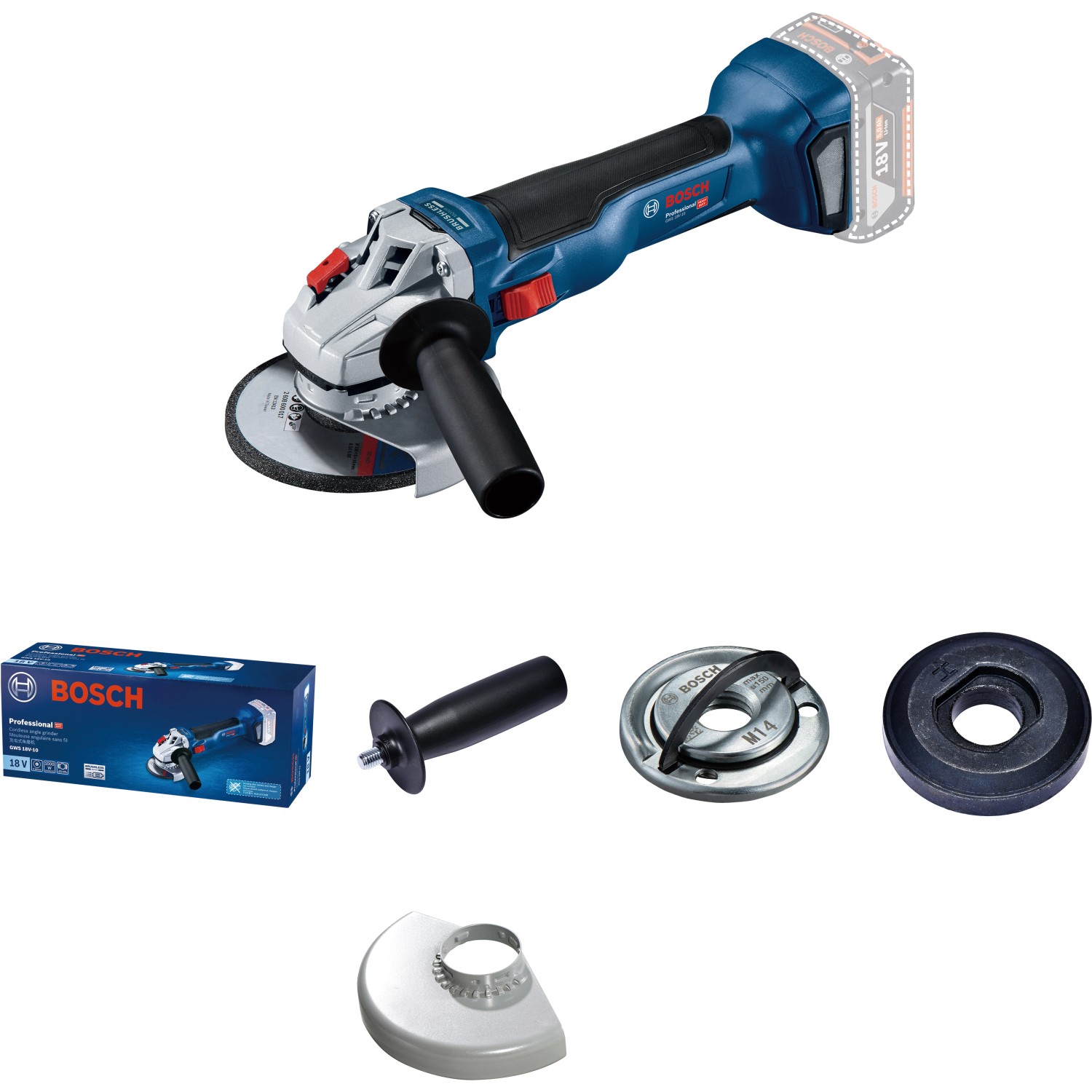 Bosch Professional Akku-Winkelschleifer GWS 18V-10 Solo 125 mm mit Schutzhaube Bosch Professional Akku-Winkelschleifer GWS 18V-10 Solo 125 mm mit Schutzhaube von Bosch Professional