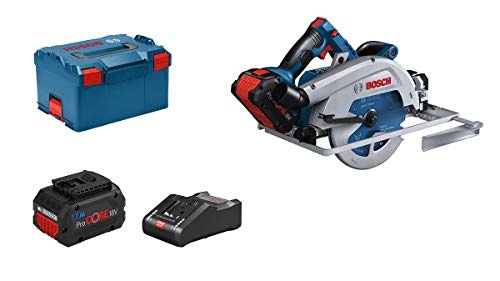 Bosch Professional 18V System BITURBO Akku Kreissäge GKS 18V-68 GC (kompatibel mit Führungsschienen, inkl. 2x ProCORE 8.0Ah Akku, Ladegerät, Connectivity-Modul, 1x Sägeblatt, Parallelanschlag, L-BOXX) von Bosch Professional