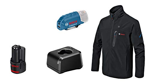 Bosch Professional Beheizbare Jacke GHJ 12-18V XA (inkl. USB-Ladeadapter GAA 12V-21 und GBA 12V 2.0Ah Akku und Ladegerät GAL 12V-20, im Karton) Größe S von Bosch Professional