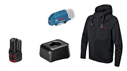 Bosch Professional Beheizbare Sweatjacke GHH 12+18V XA (inkl. USB-Ladeadapter GAA 12V-21 + GBA 12V 2.0Ah Akku + Ladegerät GAL 12V-20, im Karton), größe 3 xl, 06188000GG von Bosch Professional