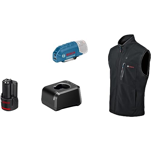 Bosch Professional Beheizbare Weste GHV 12+18V XA (inkl. USB-Ladeadapter GAA 12V-21 + GBA 12V 2.0Ah Akku + Ladegerät GAL 12V-20) - Größe M von Bosch Professional