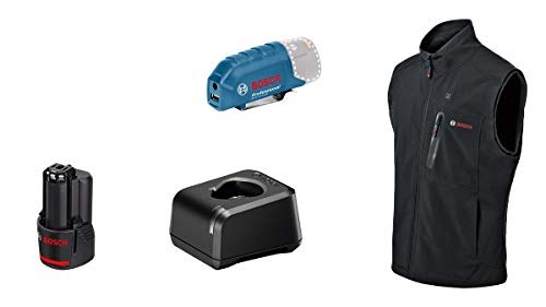 Bosch Professional Beheizbare Weste GHV 12+18V XA (inkl. USB-Ladeadapter GAA 12V-21 + GBA 12V 2.0Ah Akku + Ladegerät GAL 12V-20) - Größe S von Bosch Professional