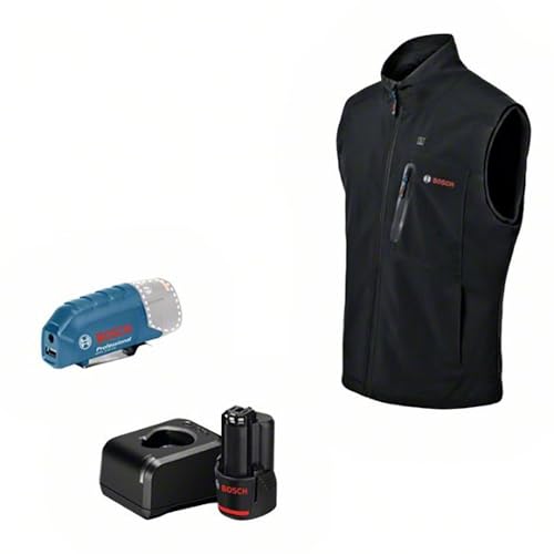 Bosch Professional Beheizbare Weste GHV 12+18V XA (inkl. USB-Ladeadapter GAA 12V-21 + GBA 12V 2.0Ah Akku + Ladegerät GAL 12V-20) - Größe S von Bosch Professional