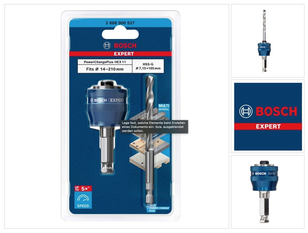 Bosch Professional Bohrer- und Bitset Bosch EXPERT Power Change Plus Hex 11 Adapter 7,15 x 105 mm HSS-G Bohrer (2608900527) Multimaterial Carbide - Nachfolger von 2608594258 von Bosch Professional