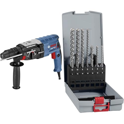 Bosch Professional Bohrhammer GBH 2-28 F (inkl. Zusatzhandgriff, Tiefenanschlag 210mm, Wechselfutter SDS-plus) + 7x PRO SDS plus-5X Hammerbohrer-Set (für Beton, Kalk- und Sandsteine, Ø 5-12 mm) von Bosch Professional