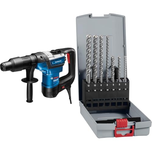 Bosch Professional Bohrhammer GBH 5-40 D (SDS Max, inkl. Zusatzhandgriff, Fetttube, Maschinentuch, Handwerkoffer) + 7x PRO SDS plus-5X Hammerbohrer-Set (für Beton, Kalk- und Sandsteine, Ø 5-12 mm) von Bosch Professional