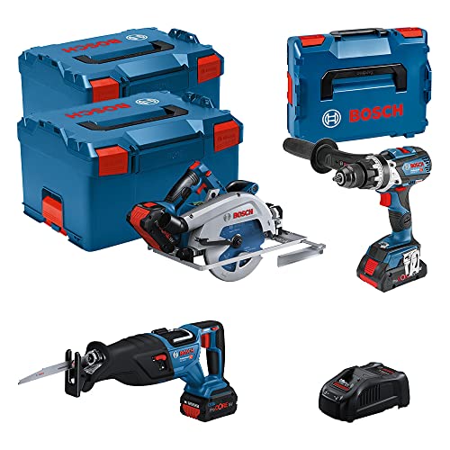 Bosch Professional 18V System Combo Kit: Akku Schlagbohrschrauber GSB18V-110 C+Akku Kreissäge GKS18V-68GC + Akku Säbelsäge GSA18V-28 (inkl. 1x AkkuProCORE4.0Ah, 2x Akku ProCORE 5.5Ah, Ladegerät) von Bosch Professional