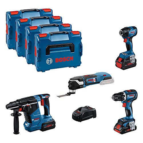 Bosch Professional 18V System Combo Kit: GSR 18V-90 C + GDR 18V-210 C + GBH 18V-24 C + GOP 18V-28 (inkl. 1x Akku ProCORE 4.0Ah, 2x Akku ProCORE 5.5Ah, Ladegerät GAL 1880 CV, L-BOXX) von Bosch Professional