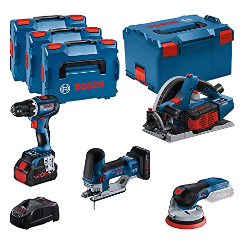 Bosch Professional Combo Kit GSR 18V-90 C + GKT 18V-52 GC + GST 18V-155 SC+ GEX 18V-125 (inkl. 1x Akku ProCORE 4.0Ah, 2x ProCORE Akku 5.5Ah, Ladegerät GAL 1880 CV) von Bosch Professional