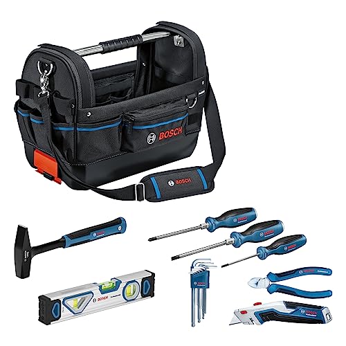 Bosch Professional Combo Kit GWT 20 + Handwerkzeug-Set (inkl. 3x Schraubendreher, Innensechskantschlüssel-Set 9-teilig, 1x Seitenschneider, 1x Hammer, 1x Wasserwaage 25 cm, 1x Messer) von Bosch Professional