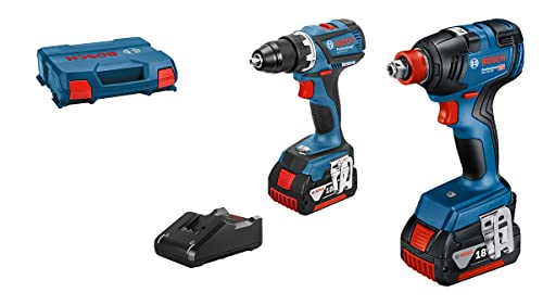 Bosch Professional Combo Kit: Bosch Professional 18V System Akku Drehschlagschrauber GDX 18V-200 + Akku Bohrschrauber GSR 18V-60, (inkl. 2x GBA 18V 5.0Ah Akku, Schnellladegerät GAL 18V-40, L-CASE) von Bosch Professional