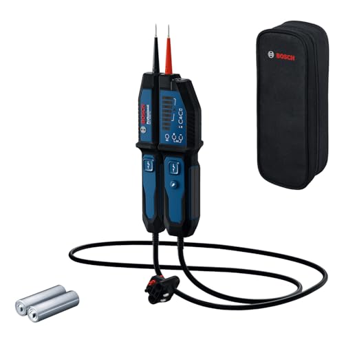 Bosch Professional Spannungsprüfer GVT 1000-15 (Spannungsprüfung bis 1000 V AC/DC, LED-Feedback, Summer, Vibrationsalarm, IP65, eingebaute Taschenlampe, 125 cm Kabel, 2x1,5 V LR03 (AA), Tasche) von Bosch Professional
