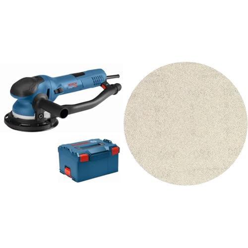 Bosch Professional Exzenterschleifer GET 75-150 (Schleifteller-Ø: 150 mm, in L-BOXX) + 5x Expert M480 Schleifnetz (für Hartholz, Farbe auf Holz, Ø 150 mm, Körnung 80) von Bosch Professional