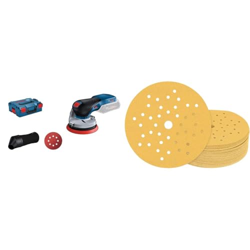 Bosch Professional Exzenterschleifer GEX 18V-125 (inkl. Schleifteller , ohne Akkus und Ladegerät, in L-BOXX) + 50x Schleifpapier Expert C470 mit 8 Löchern (Hartholz, Farbe auf Holz, Ø 125 mm) von Bosch Professional