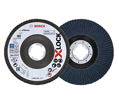 Bosch 1x Fächerschleifscheibe (X-LOCK, Ø 125 mm, Körnung K80, Bohrung Ø 22,23 mm, abgewinkelt, Professional Zubehör Winkelschleifer) von Bosch