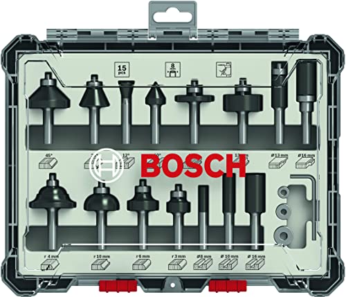 Bosch Professional 15tlg. Fräser Set Mixed (für Holz, Zubehör Oberfräsen mit 8 mm Schaft) von Bosch Accessories