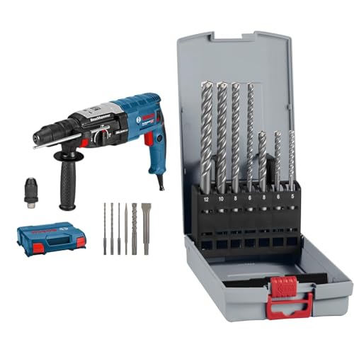 Bosch Professional GBH 2-28 F rotary hammer (max. drilling diam in concrete: 28 mm) + 7X PRO SDS plus-5X Hammer Drill Bit Set (for Concrete, Lime and Sand Bricks, Ø 5-12 mm) von Bosch Professional
