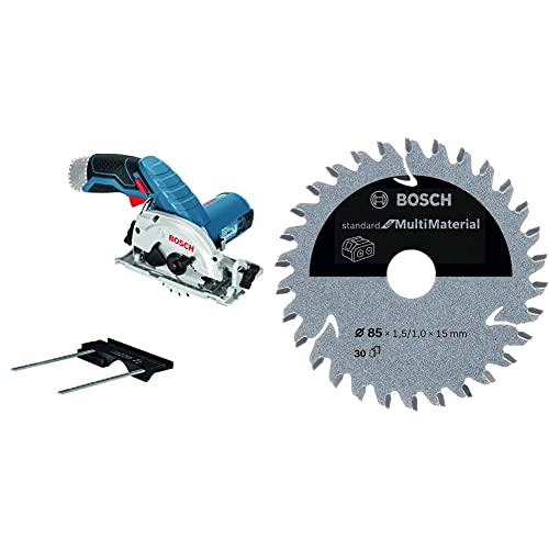 Bosch Professional GKS 12V-26 (Ø: 85 mm, ohne Akkus und Ladegerät) + Kreissägeblatt Standard for MultiMaterial (Laminatboden, Aluminium, Kunststoffen, Holz, 85 x 15 x 1,5 mm, 30 Zähne, Zubehör) von Bosch Professional