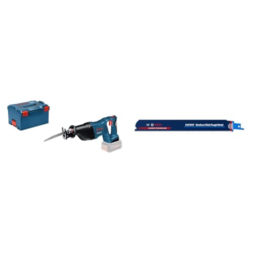 Bosch Professional GSA 18 V-LI (inkl. 2xSäbelsägeblatt (Holz/Metall), ohne Akkus Ladegerät, in L-BOXX) + 1xExpert ‘Medium-Thick Tough Metal’ Säbelsägeblatt (Zäher Stahl, Edelstahlbleche, 225 mm) von Bosch Professional