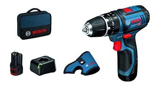 Bosch Professional 12V System Akku-Schlagbohrschrauber GSB 12V-15 (inkl. 2x2.0 Ah Akku, Schnellladegerät GAL 12V-40, Halftertasche, in L-BOXX), Schwarz/Blau/Rot von Bosch Professional