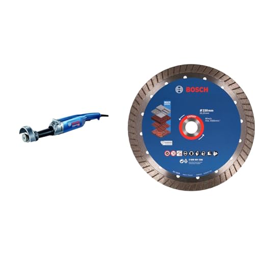 Bosch Professional Geradschleifer GGS 8 SH (Spannflansch-Ø 65mm, im Karton) + 1x EXPERT MultiMaterial Diamanttrennscheibe (für Beton, Ziegelsteine, Weichgestein, Dachziegeln, Ø230x22,23 mm, Zubehör) von Bosch Professional