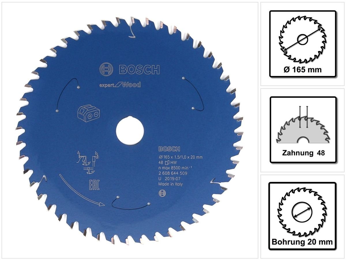 Bosch Professional Kreissägeblatt Kreissägeblatt Expert for Wood 165 x 1,0 x 20 mm 48 Zähne für Holz von Bosch Professional