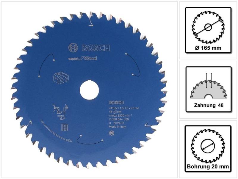 Bosch Professional Kreissägeblatt Kreissägeblatt Expert for Wood 165 x 1,0 x 20 mm 48 Zähne für Holz von Bosch Professional